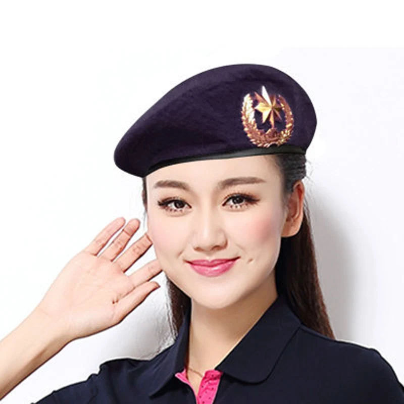 male beret hat High-Q Men Women Wool Felt Berets Metal Badge Decor Sailors Dance Performance Hat Trilby Military Fans Army Cap Adjustable man in beret