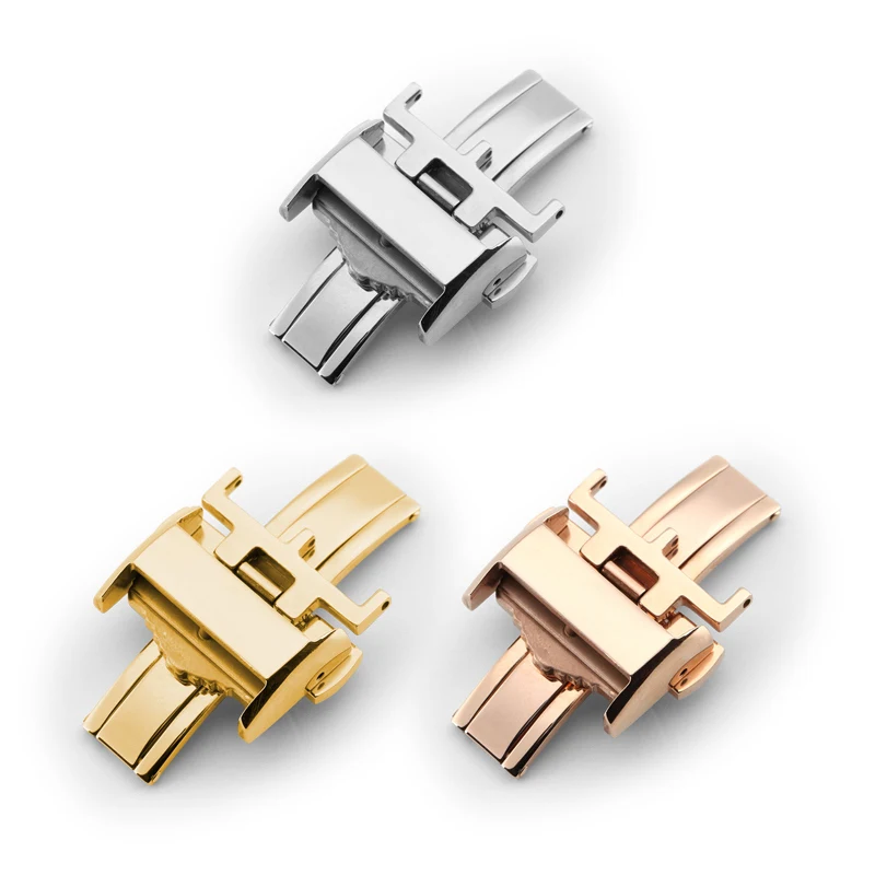 

MERJUST 316L Stainless Steel 16mm 18mm Silver Gold RoseGold Buckle For Longine Leather Strap Butterfly Clasp With engraving