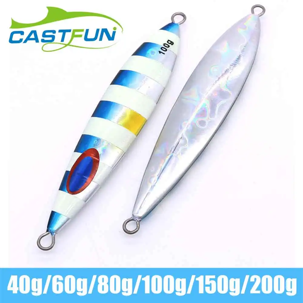 

CASTFUN Metal jig1PC Jig 80g 100g 150g 200g Slow Jigging Lure Luminous Fishing Jigs for Tuna Metal Jig Artificial Baits