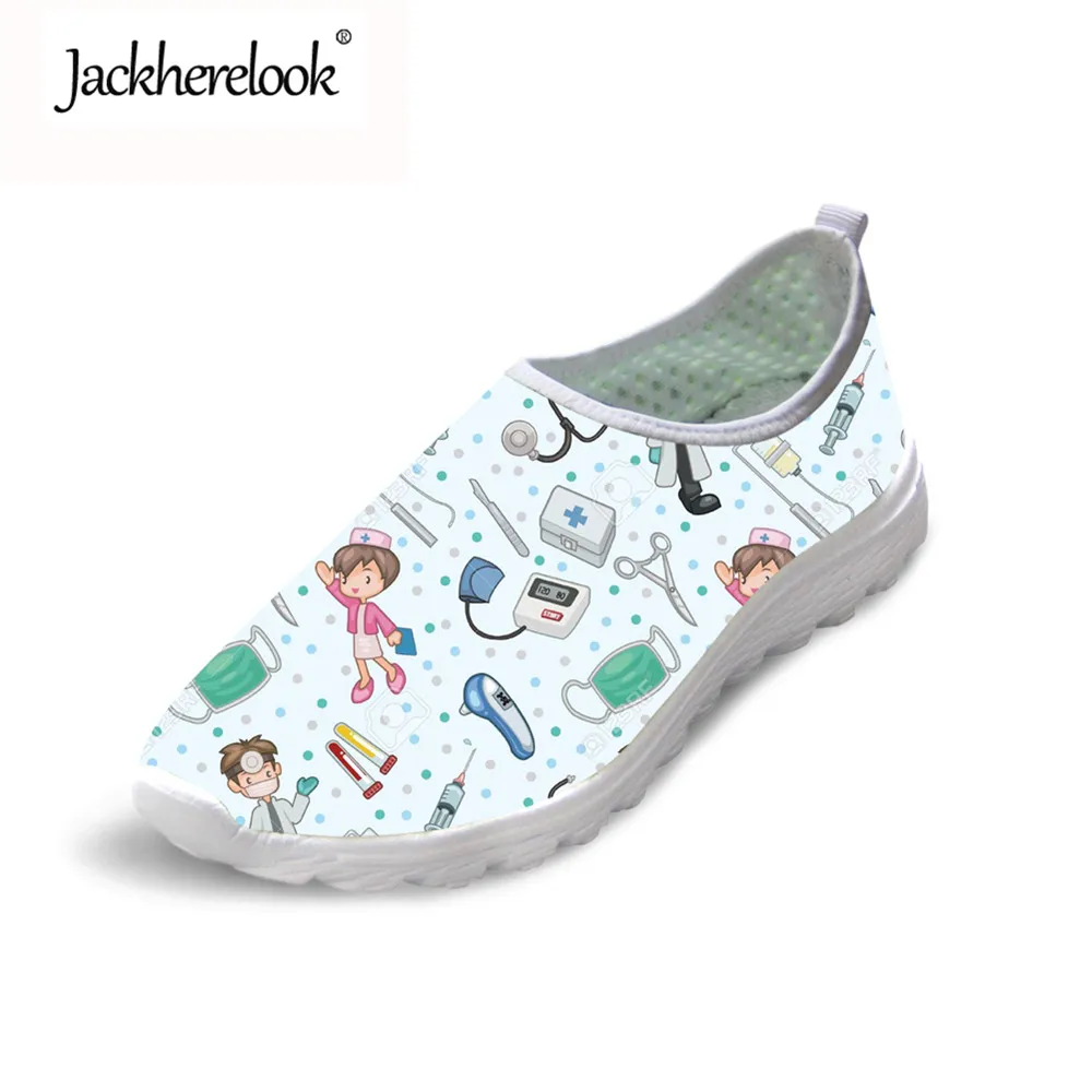 

Jackherelook Women's Nurse Shoes Flats Cute Nursing Pattern Fashion Summer Light Weight Mesh Ladies Beach Sneakers Loafers Woman