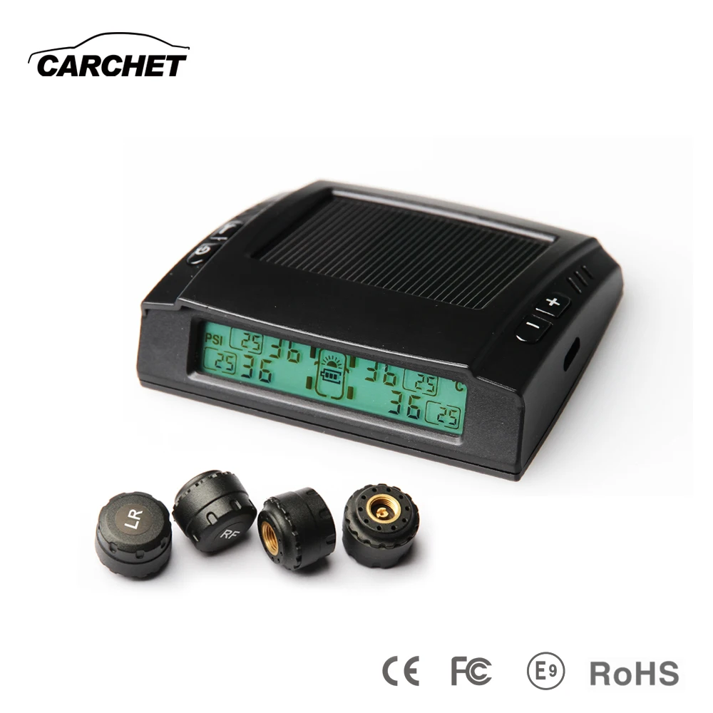 

CARCHET Solar Powered TPMS 12V Car Tire Pressure Monitor System 1 Monitor + 4 External Sensors for Car Light Truck High Quality