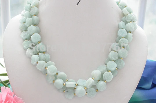 

Miss charm Jew.51 12MM viridescence carve flower aquamarine jade NECKLACE