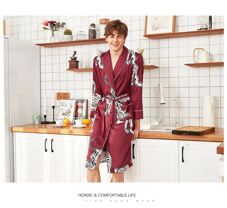 Атласное кимоно, шелковое ночное белье, цветочный принт, халат, мужской халат, банный халат, длинный халат, пижама с длинным рукавом, ночное белье