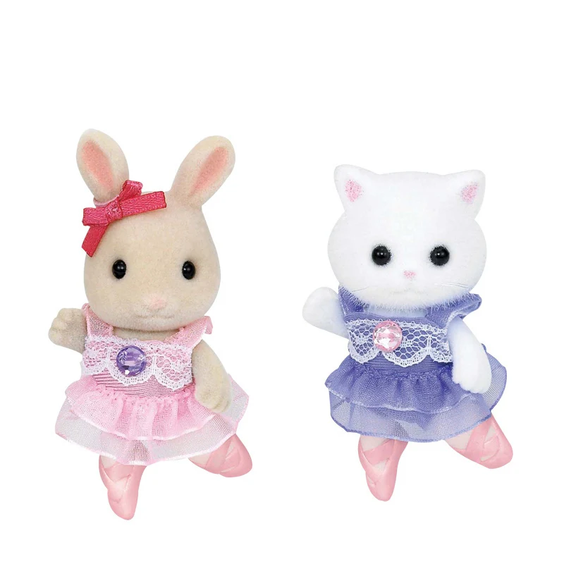 Sylvanian Families, пушистый кукольный домик с животными, фигурка балерины, друзья, Шелковый комплект с кошкой и кроликом для сестры, подарок для девочек, новинка 5257