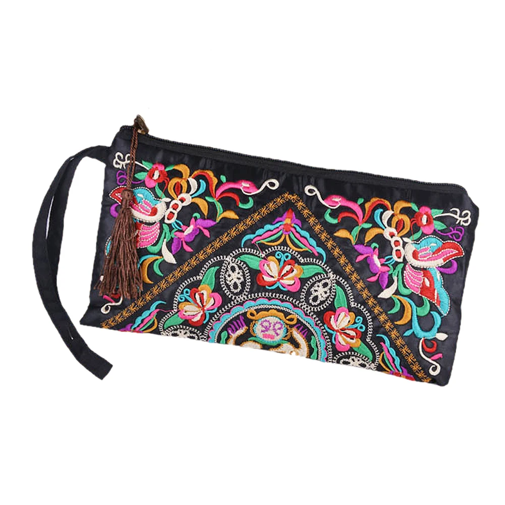 New Women Wallet Embroider Purse Clutch Mobile Phone Bag Coin Bag