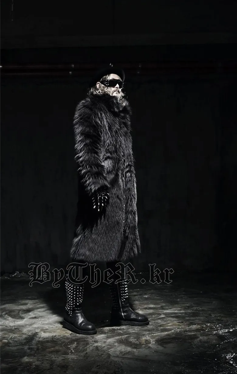 Мужская зимняя куртка из искусственного меха, черное платье, белая Длинная ветровка, толстая теплая Модная мужская куртка из