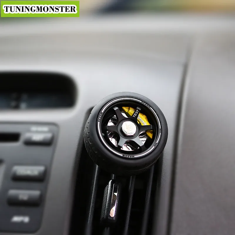 

Fashion Metal TE37 Wheel Rim+Brake Disc+Rubber Tire Clip Car Truck Air Freshener Decoration Solid Perfume Keychain Keyring