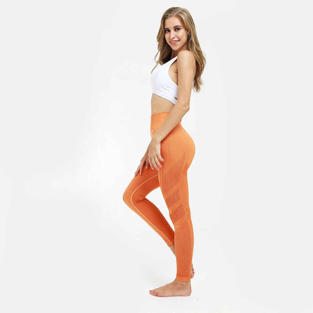 Новые Летние бесшовные леггинсы для Фитнес Для женщин оранжевые Леггинсы выдалбливают трикотажные скинни розовые штаны брюки для фитнеса 6 Цвет