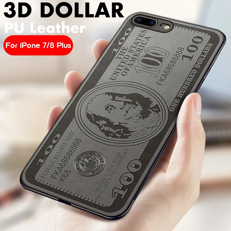 ADKO US Dollars Funny Print Shockproof Phone Case 3D Relief Pattern PU Leather Cover For iPhone 7 8 plus |