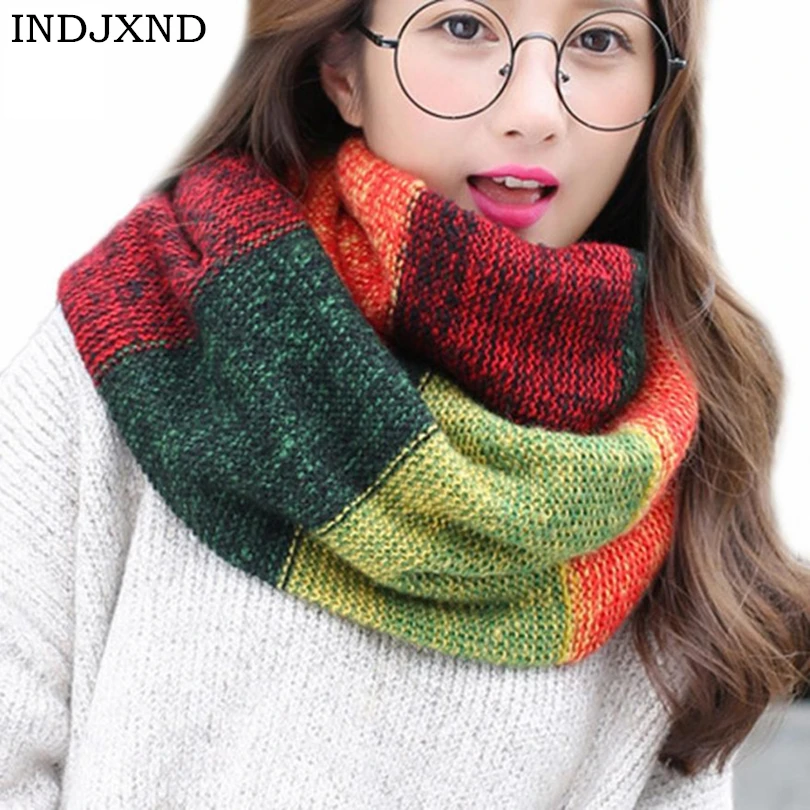 

Winter Scarves Woman New Fashion Women Warm Knit Neck Circle Cowl Snood Multi-purpose Scarf For Women Elegant Stitching Scarf