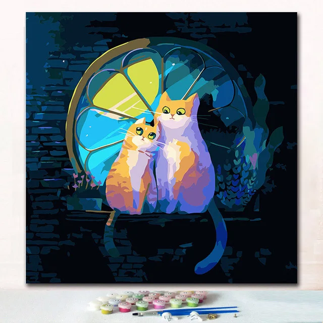 Озорной срезанный Кот картины по номерам на холсте Рисунок Краски картина количество с цветами для детей - Цвет: 2106