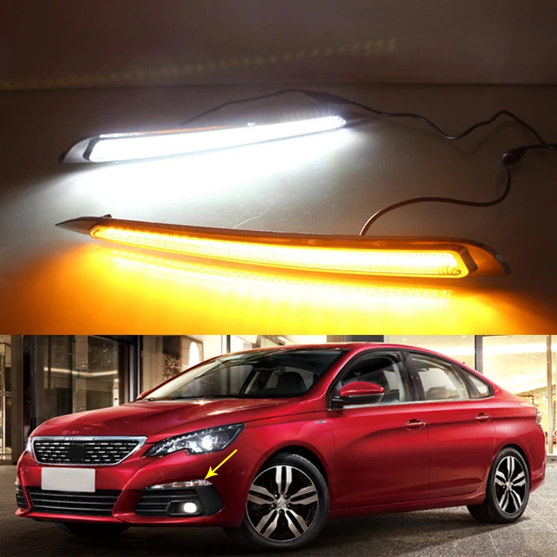Car Styling Fog Head Lamp For Peugeot 308 2016 2017 LED Driving DRL