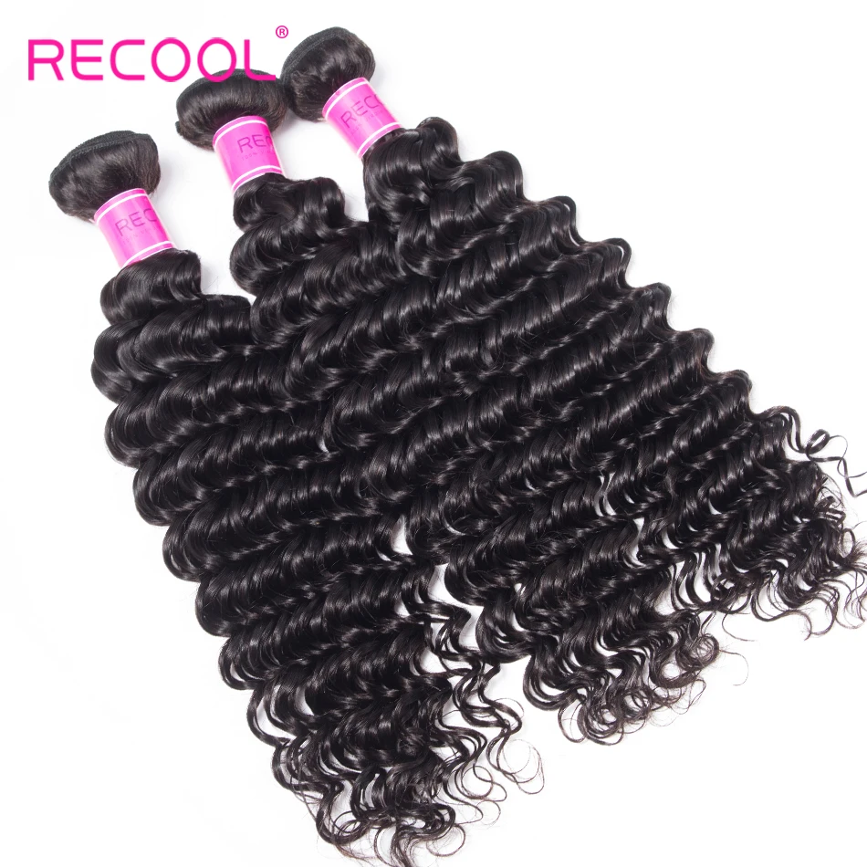 Recool волосы бразильские волосы плетение пучки с закрытием человеческие волосы пучки 4 шт remy волосы глубокая волна 3 пучка с закрытием