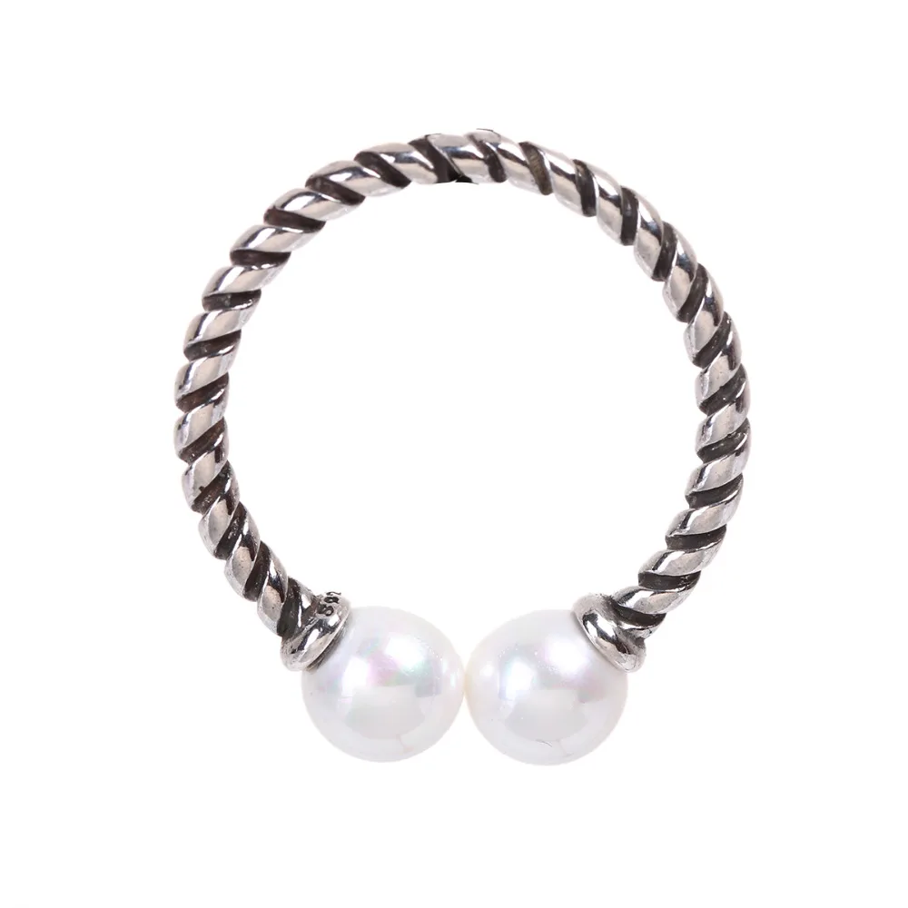 

8SEASONS Copper Cable Twisted Open Rings Antique Silver Color Blank Stamping Tags Rectangle Star Imitation Pearls Spiral, 1 PC