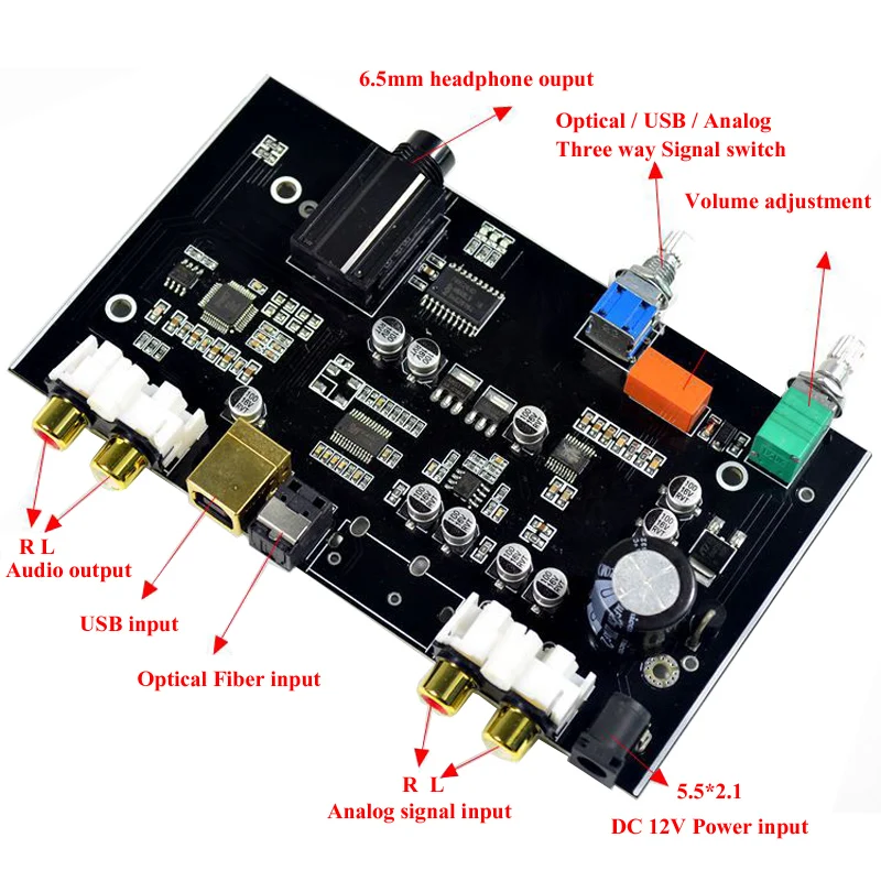 PCM5100 MS8416 оптический USB вход NE5532 OP DC 12 В 24 бит 192 к с аудио регулятором громкости ЦАП Плата B9-007