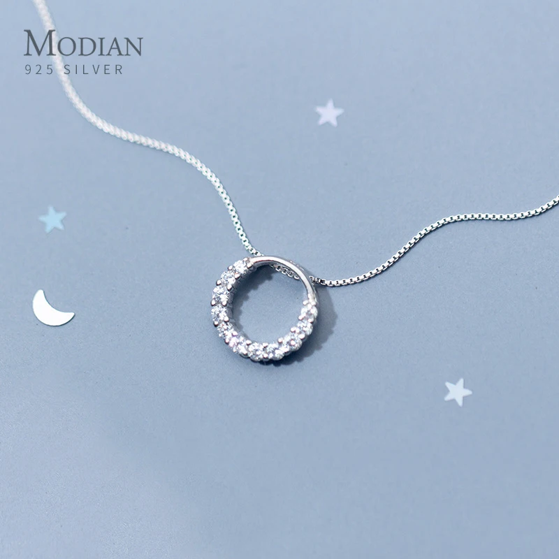 

Modian 2019 New Sale Real 925 Sterling Silver Round Clear CZ Exquisite Luxury Pendant Necklace For Women Wedding Fine Jewelry