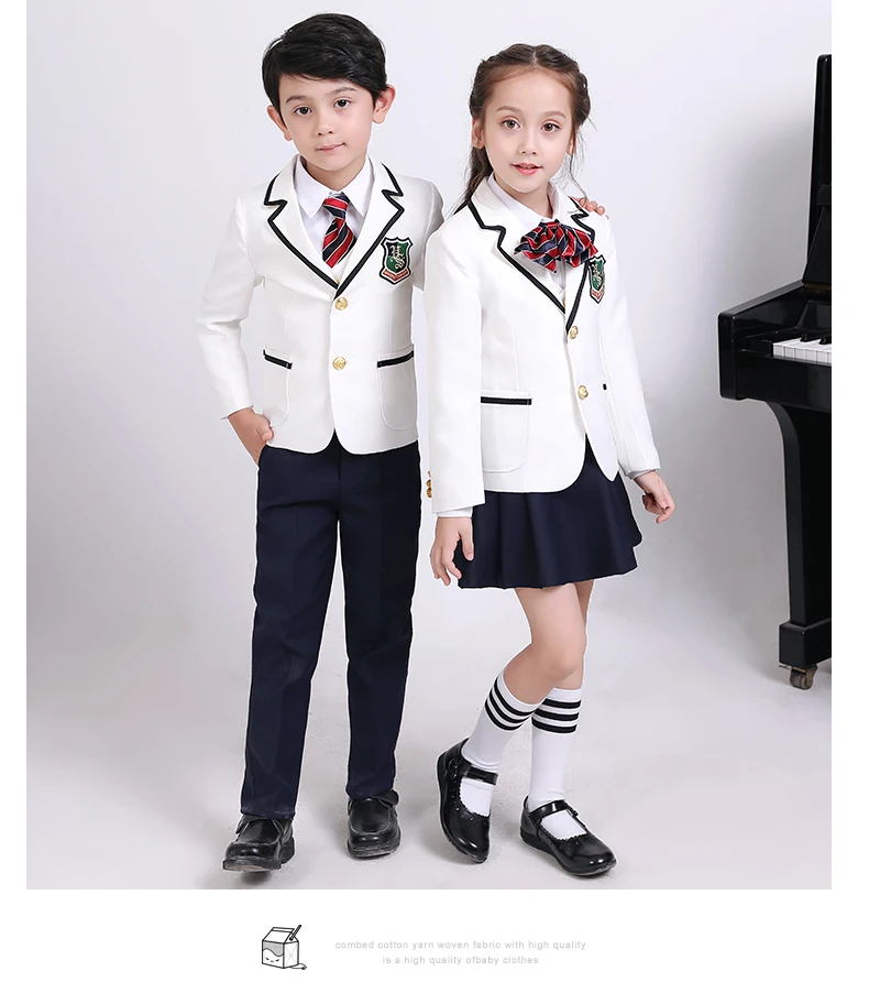Детский сад весна-осень британский стиль белый Школьный костюм для мальчиков и девочек высокое качество и толстая школьная форма