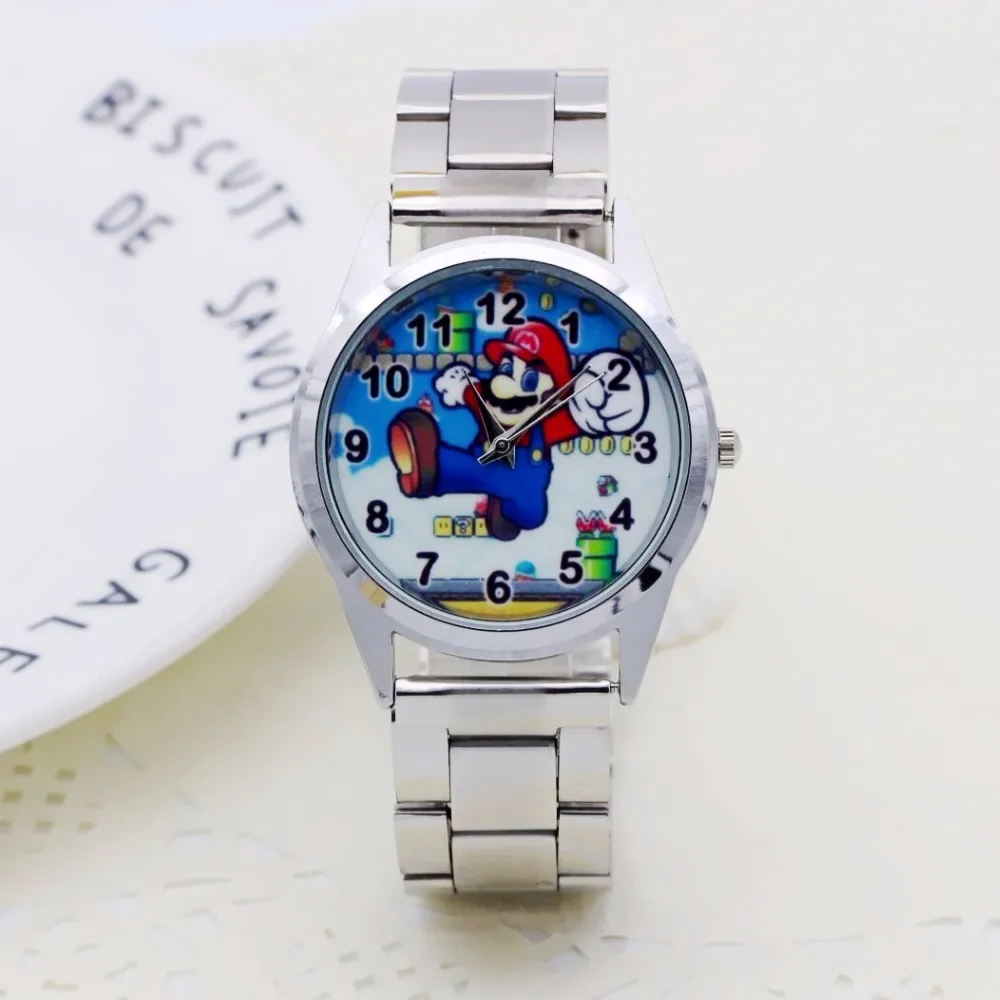 Reloj de pulsera de acero y Metal con diseño de Mario Para niños y mujeres, pulsera de cuarzo con diseño bonito de dibujos animados