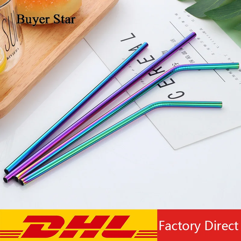 

Buyer Star 100 Pieces Metal Drinking Straw Eco-Friendly Stainless Steel Straws Reusable Rainbow Party Bar Accessories Cocktail