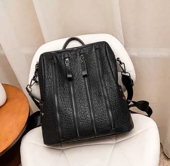 

Women Backpack 2018 New Soft Leather Female Fashion Rivet Sac A Main Bolsas Feminina Brand Fashion Black Travel School Bag