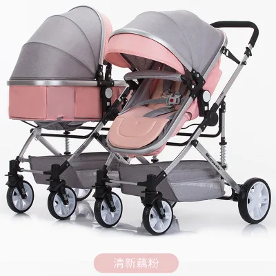 pink Съемная двойная коляска, может сидеть и лежать, шок, складная тележка, высокий пейзаж, детская тележка, двойное сиденье, корзина для младенцев, carriage0-3Y - Цвет: pink