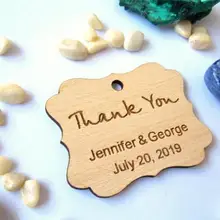 Пользовательские Деревянная Свадьба Спасибо Подарок Фавор Теги обручальное девичник День Рождения способствует приглашение вставки этикетки