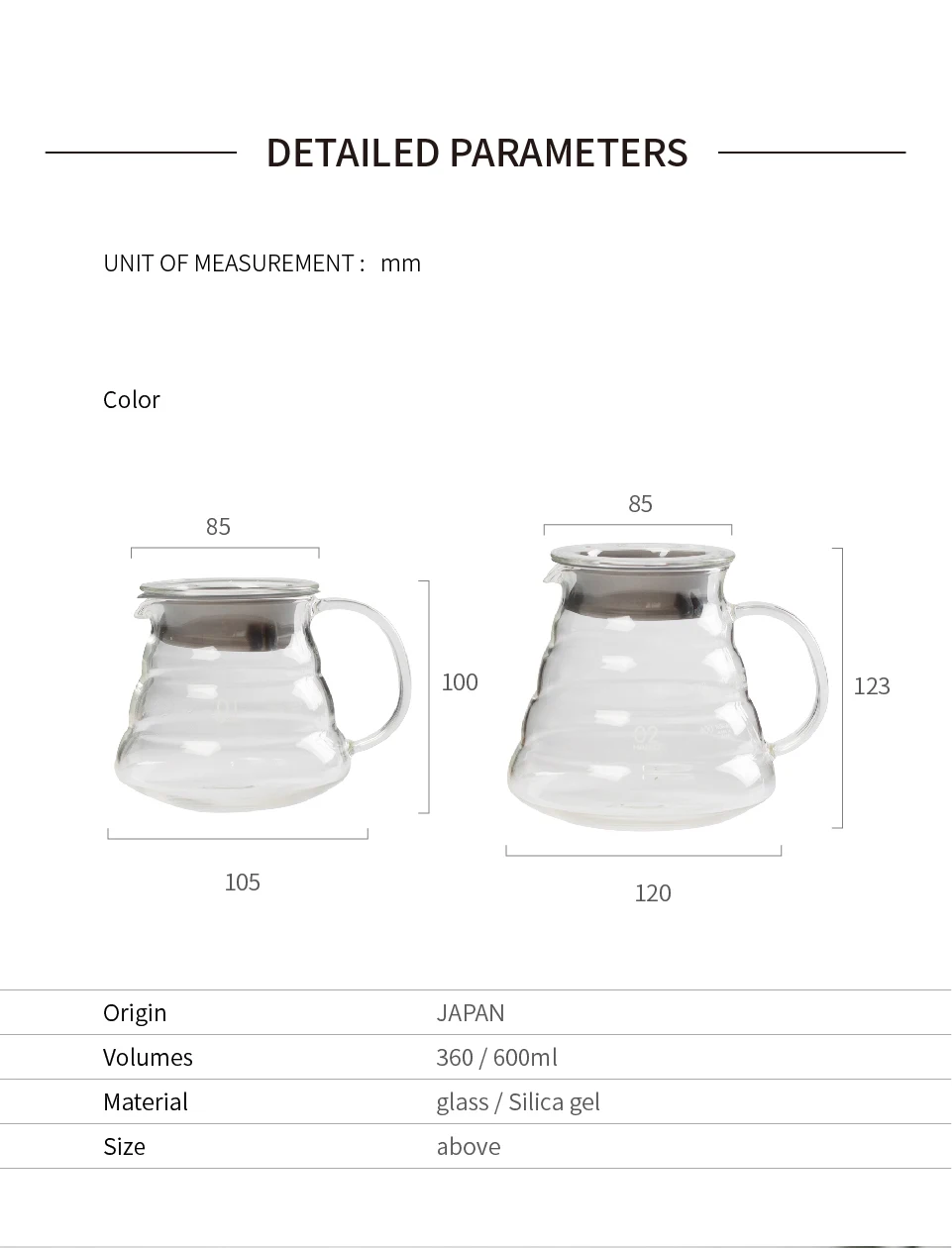 360/600 мл V60 сервер диапазона Hario СТЕКЛЯННЫЙ КОФЕЙНЫЙ сервер