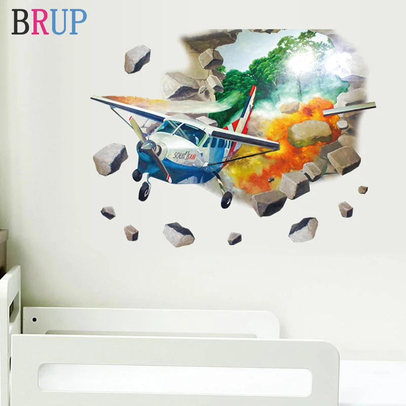 

Helicopter 3D Wall Stickers for Kids Room Hole View Decorative Vinyls for Walls Airplane Home Decor Art Room Decoration