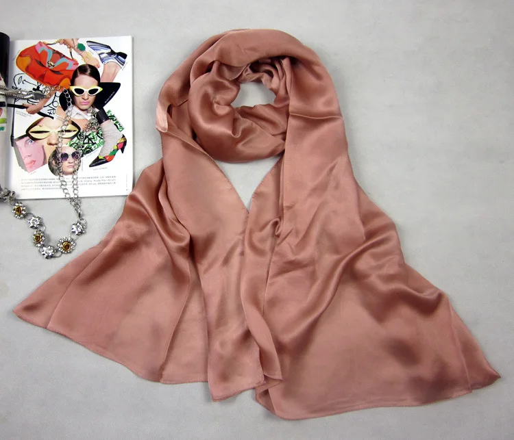 [DANKEYISI] женский шарф из натурального шелка натуральный шелковый шарф шали модный чистый цвет длинный шарф роскошный бренд шейный платок - Цвет: 15
