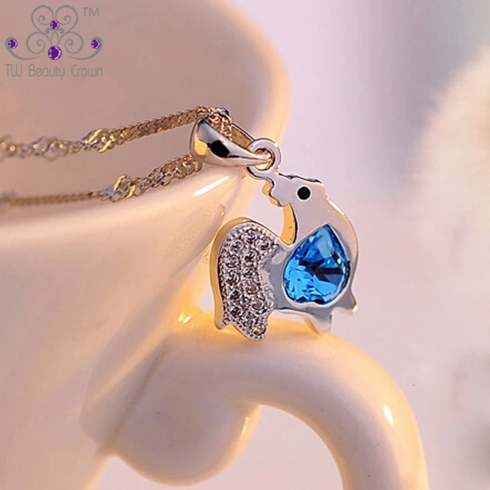 Hot Vintage Fashion Ocean Blue Crystals Drop Pendent Lady's Necklace 