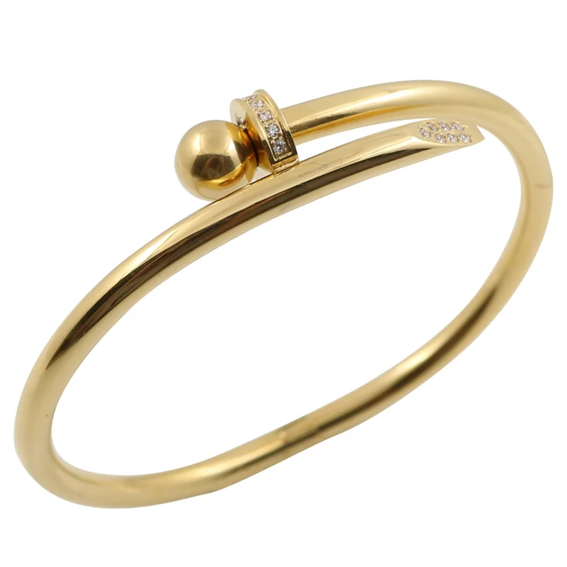Stainless Steel Gold Color Crystal Bracelets Luxury Stylish Screws Bangle For Women Girl Decoration Jewelry Accessory Gift