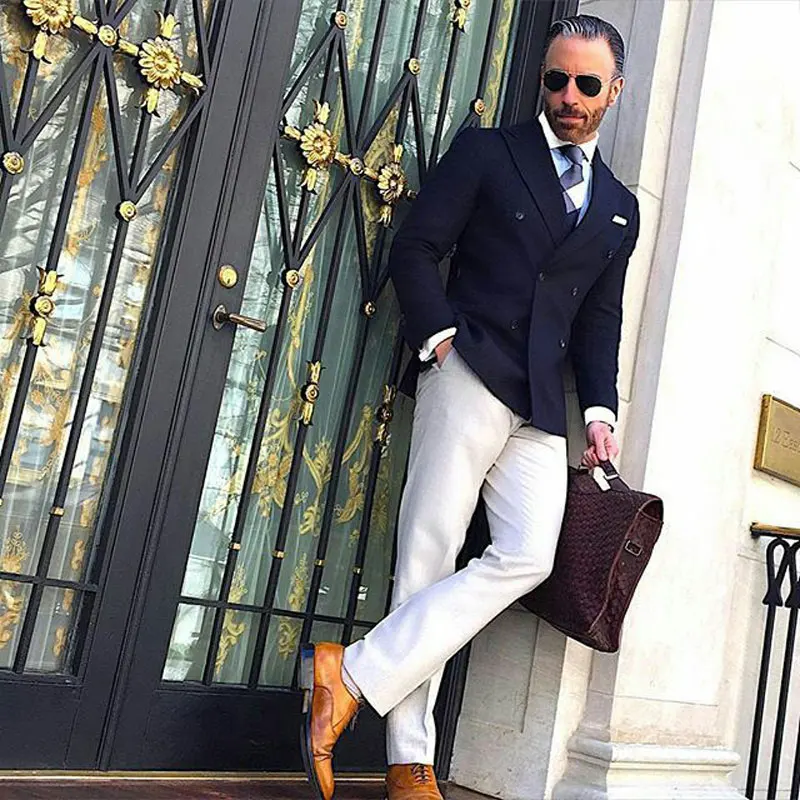 

Navy Blue Jacket Business Mens Suits with Pants Groom Wedding Tuxedos 2Piece Coat Pants Terno Masculino Costume Homme Man Blazer