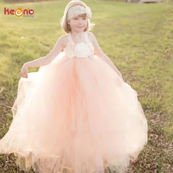 

Peach Flower Girls Wedding Tutu Dress Kids Lace Tulle Dress Birthday Party Pageants Photo Costume Handmade Dress