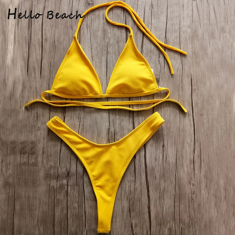 HELLO BEACH бикини для женщин 2018 купальники с высоким вырезом пуш ап стринги купальные