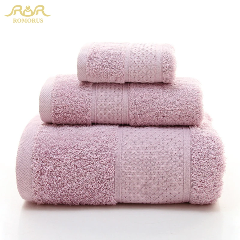 

ROMORUS 3-Pieces/Set Solid Color Egyptian Cotton Towel Set Super Absorbent Bath Towel Soft Thick Face Hand Towel 6 Colors toalla