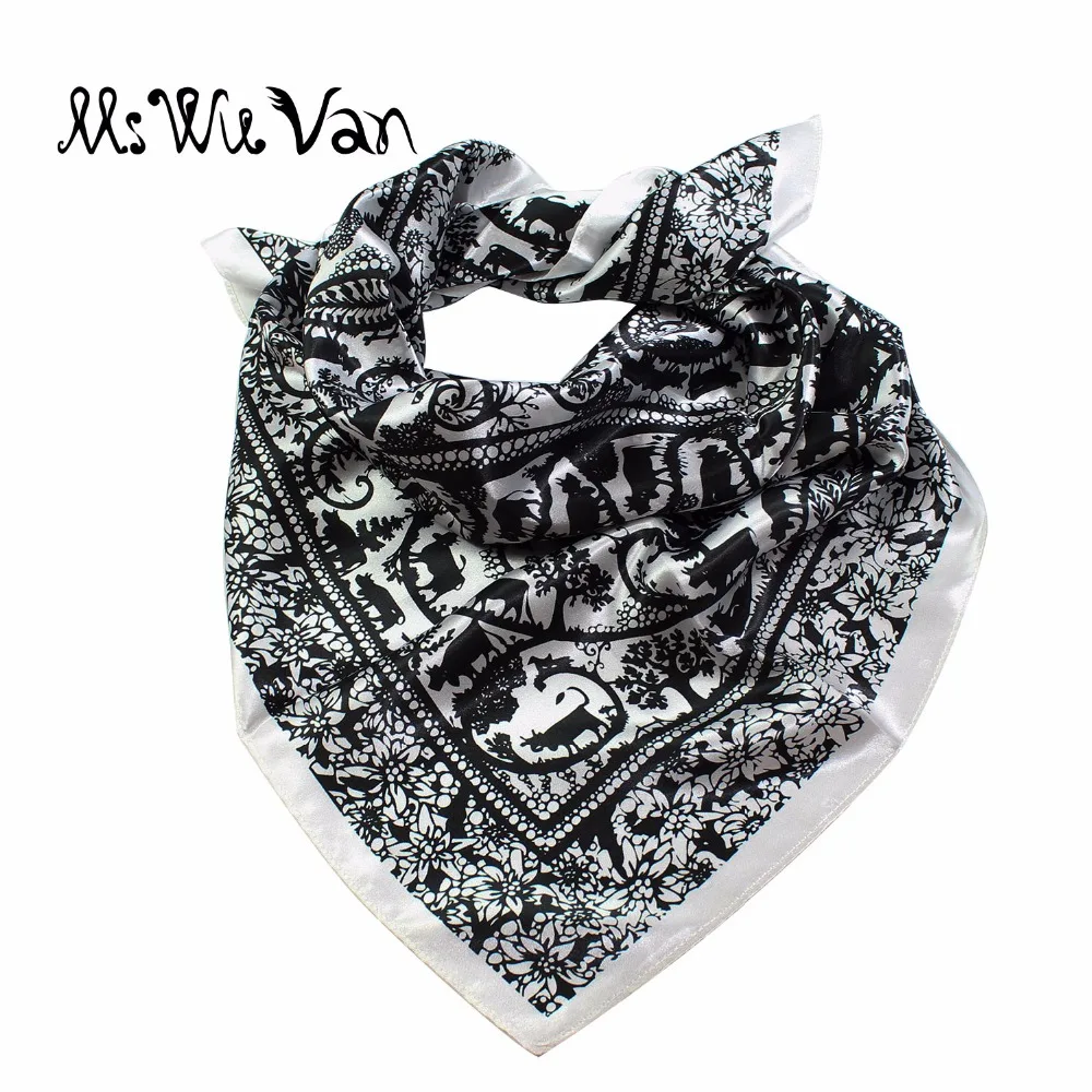 Floral Bandana Men Animal Satin Big Square Silk Scarf Printed Pastel