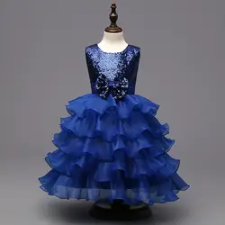 Новое Стильное Летнее бальное платье принцессы для маленьких девочек, синее платье для дня рождения, свадьбы, торжества, детская одежда для