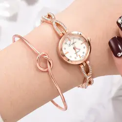 Lvpai 2 шт. Роскошные наручные браслет набор кварцевые часы для женщин женские часы Женское платье Relogio женские часы mujer