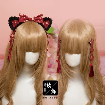 

Princess sweet lolita Hairbands Cherry blossom cat's ear tassel hair ornament Japanese hairpin original handmade GSH186