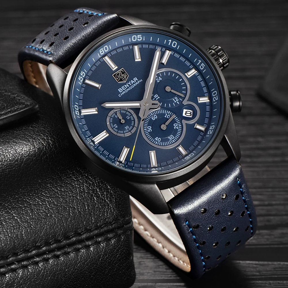 Kopen Reloj Hombre 2017 BENYAR Mode Chronograaf Sport Heren Horloges Topmerk Luxe Militaire Quartz Horloge Klok Relogio Masculino
