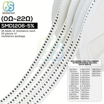 

1700pcs 1206 SMD Resistor Kit Assorted Kit 0 ohm-10M ohm 5% 34valuesX 50pcs=1700pcs Sample Kit