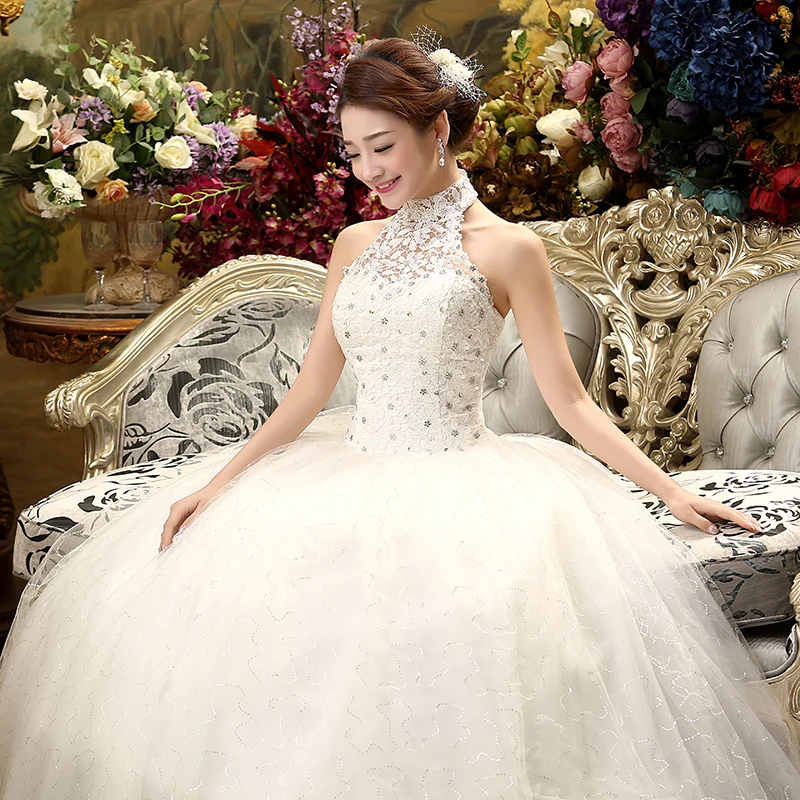 

Fansmile 2019 Cheap Halter Lace Wedding Dress Vintage Vestidos de Novia Plus Size Bride Dress Under $100 Free Shipping FSM-040F