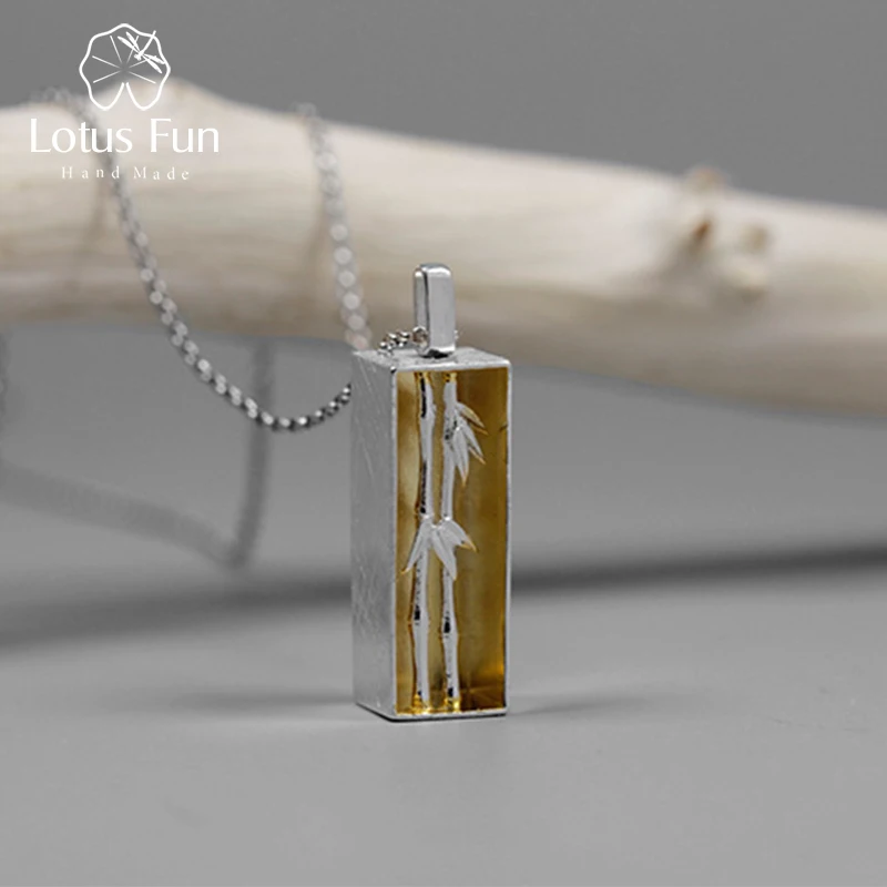 

Lotus Fun Real 925 Sterling Silver Handmade Fine Jewelry Sense of Spring Bamboo Pendant without Necklace for Women