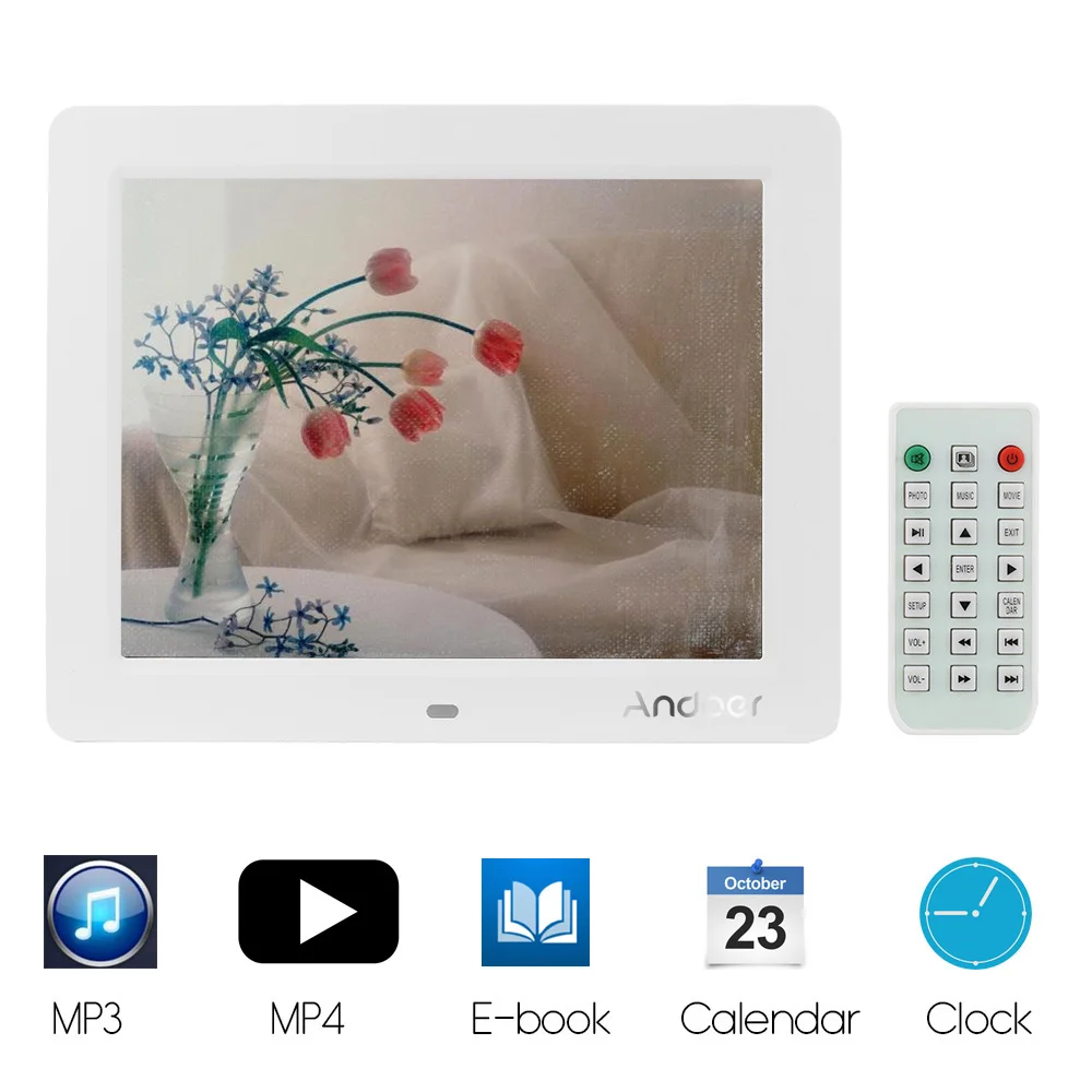 Andoer 1" высокого разрешения тонкий жк-цифровой фоторамка с MP3 MP4 е- книга календарь функция часов с пульта дистанционного управления