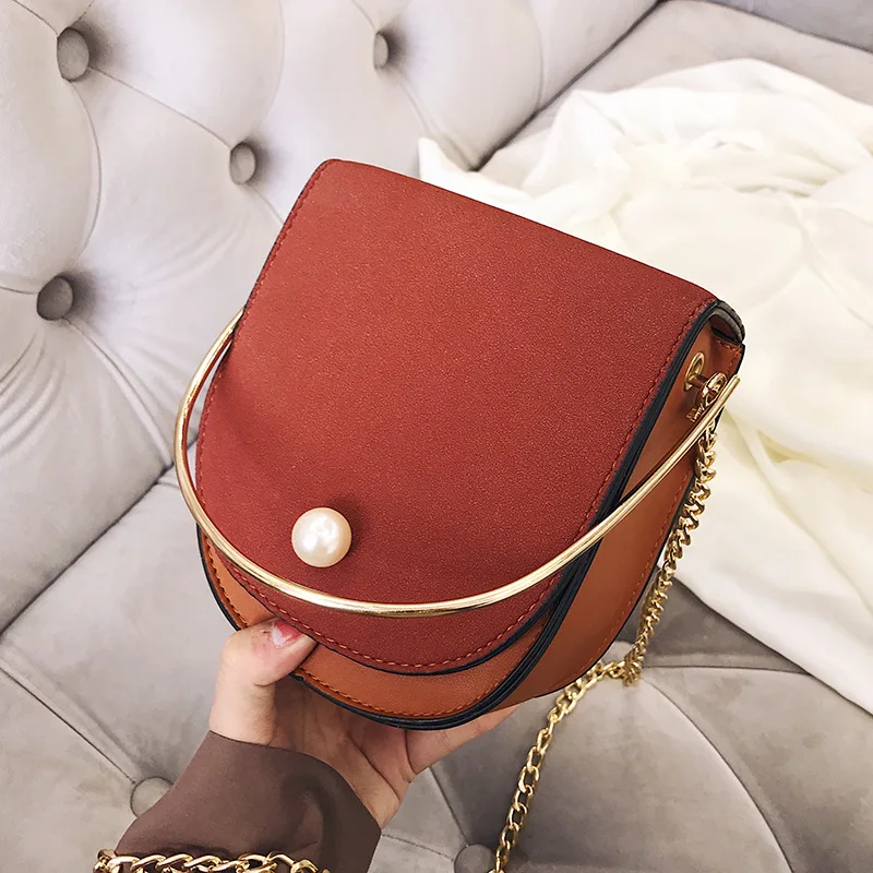 

Autumn New High Quality Matte Pu Portable Handbag Retro Stitching Chain Shoulder Messenger Bag Women's Designer Crossbody Bag