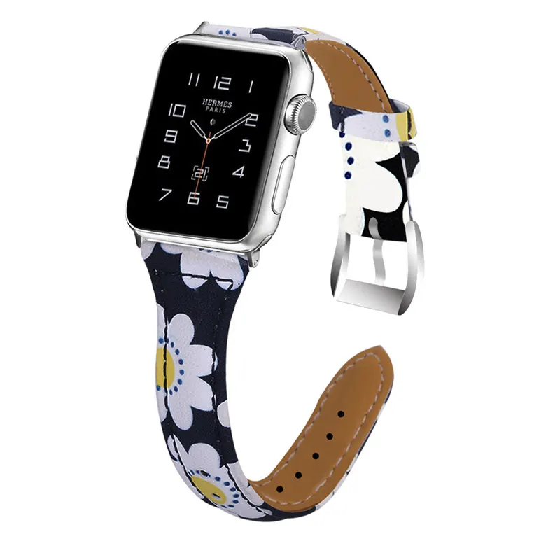 ASHEI для Apple Watch Band 4 кожа 40 мм 44 мм 42 мм 38 мм iWatch Series 3 2 1 узкое, с цветочным принтом ремешок для Apple Watch 3