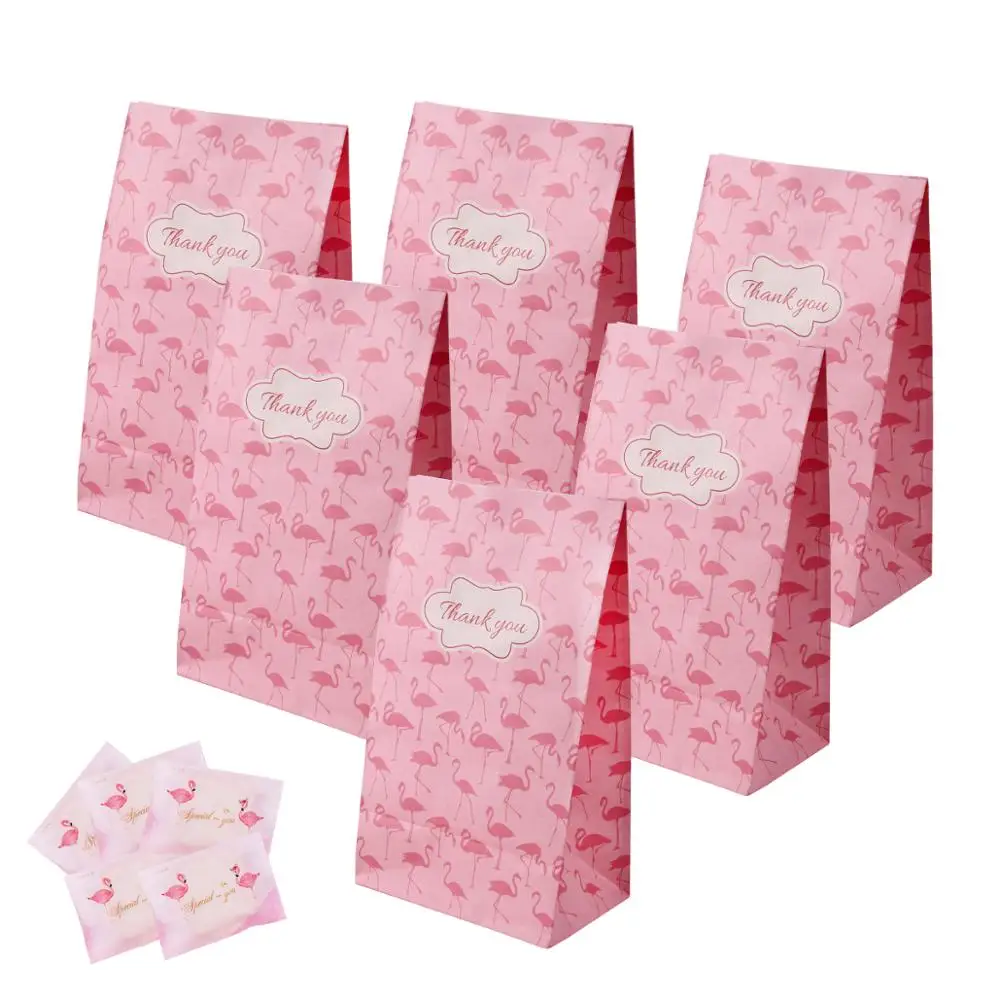 

QIFU 6pcs THANK YOU Pink Paper Gift Bags Kraft Paper Bags Popcorn Bag Candy Box Christmas Goodie Bags Birthday Party Wedding