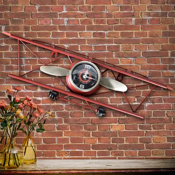 

Wall Clock Saat Relogio de parede Creative Retro Aircraft Model Clock Duvar Saati Living Room Restaurant Cheap Brief Wall Clocks