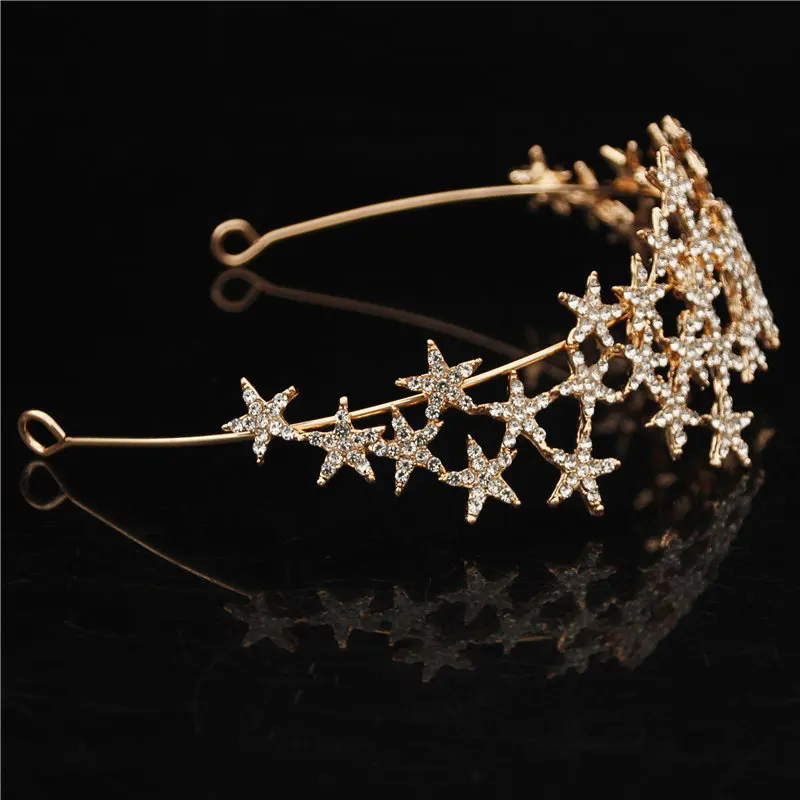 Luxury Crystal Star Hairbands Vintage Rhinestone Bridal Tiaras Crown Headband Wedding Hair Jewelry Women Head Ornaments