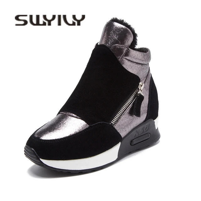 US $22.83 SWYIVY Woman Winter Sneakers Platform 2018 Autumn Winter Warm Plush Velvet Cotton Padded Shoes Wedg